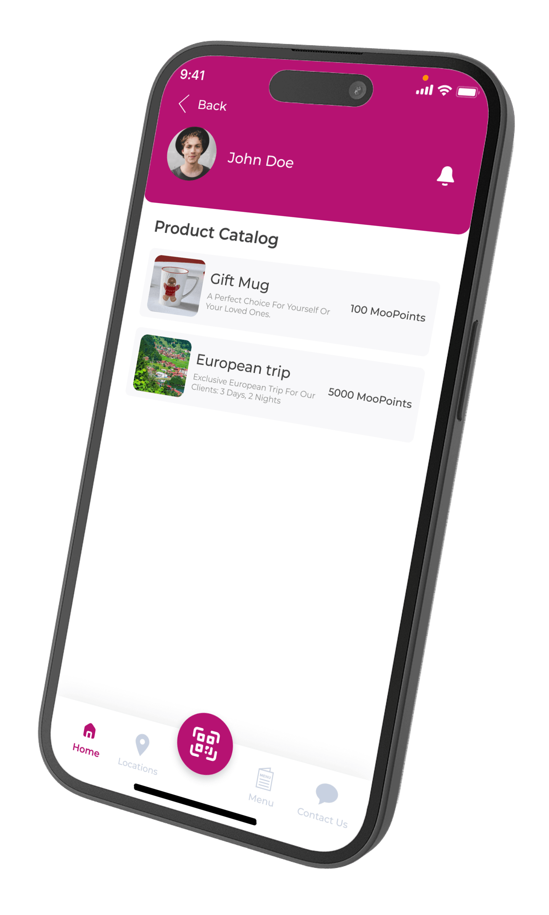 Letstamp product catalog showing rewards, images and required loyalty points