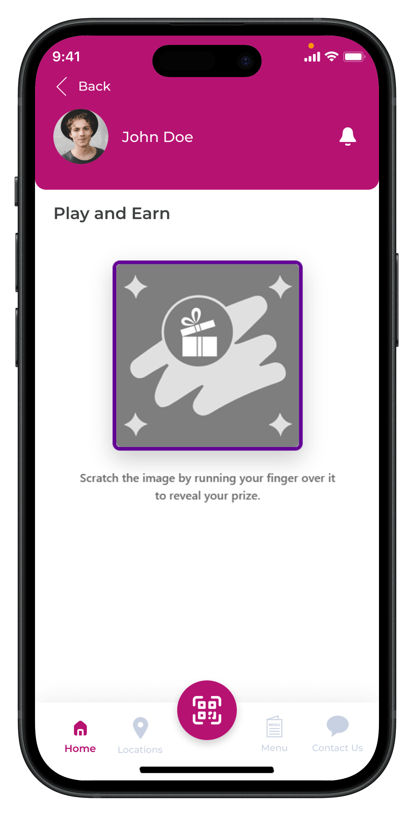 Letstamp scratch card game displayed inside the mobile loyalty application