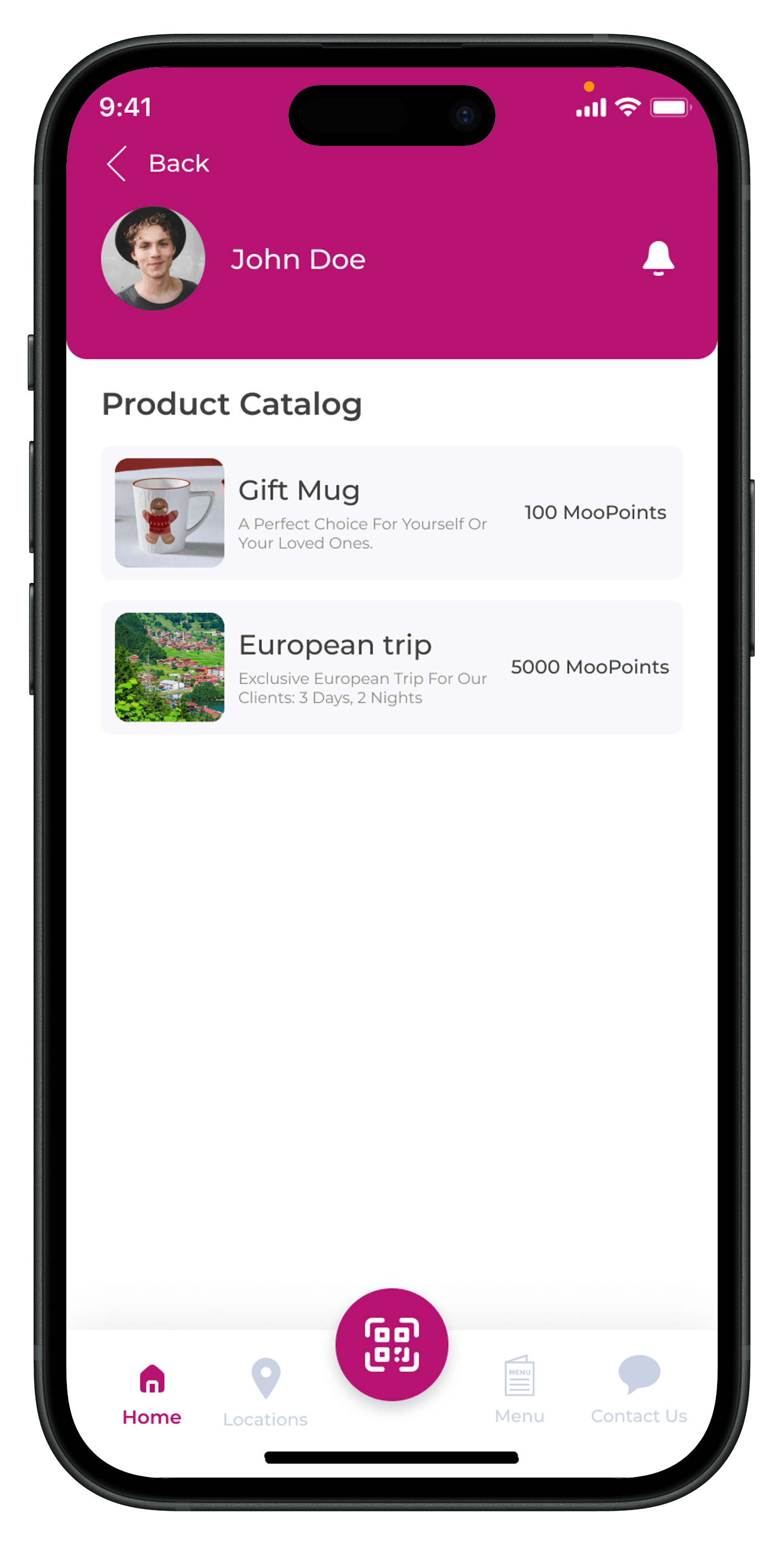 Prämien-Produktkatalog innerhalb einer Treue-App