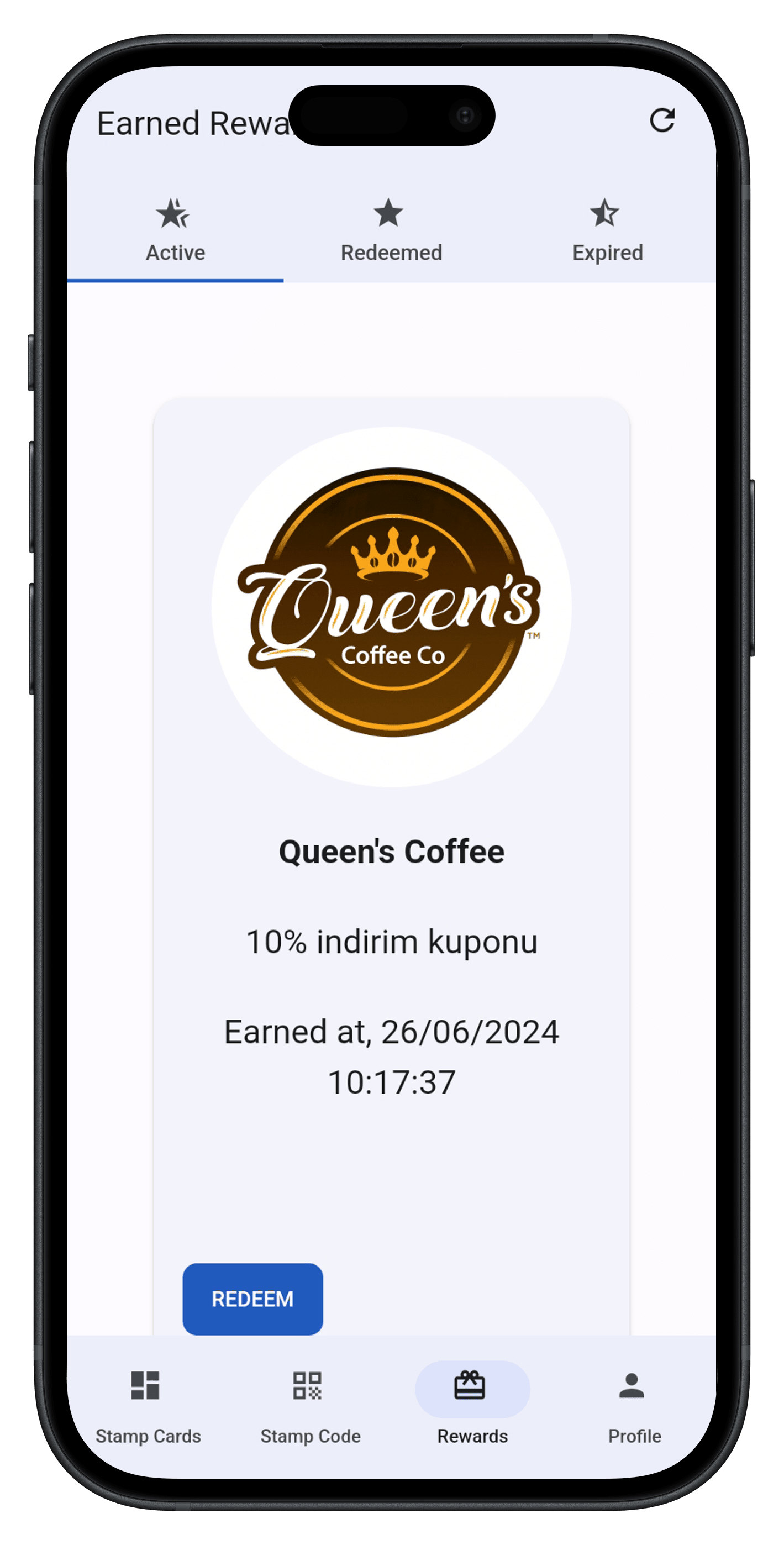 Letstamp earned rewards screen