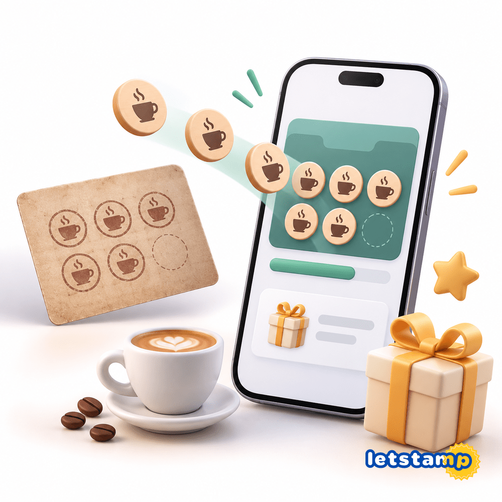 Active stamp cards of a customer on the Letstamp digital loyalty card app