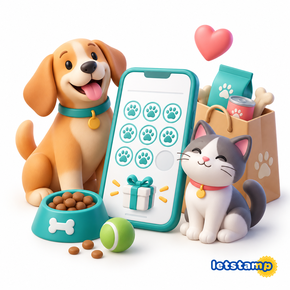 Pet shoplarda tekrarlayan alışverişler için dijital sadakat damga kartları