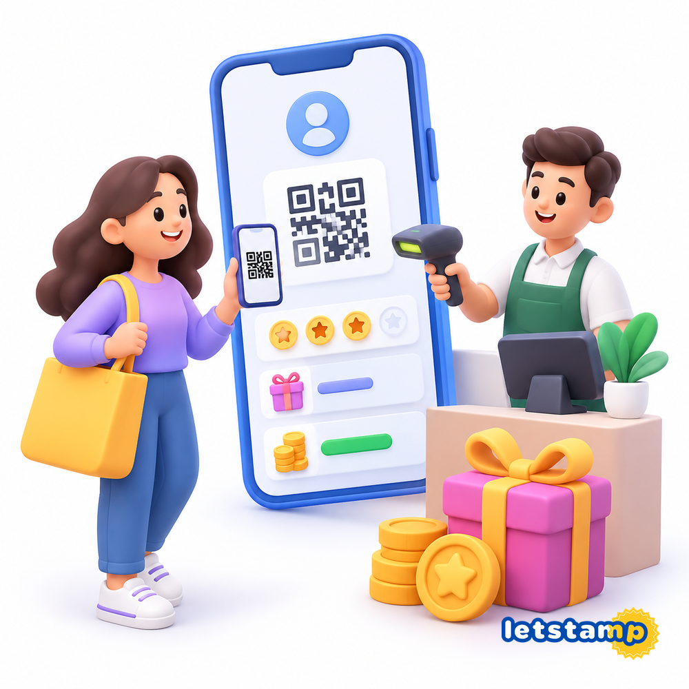 Schermata con il codice QR cliente di Letstamp